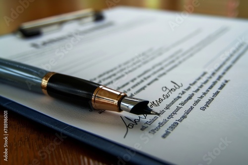 fountain pen on a signed business contract