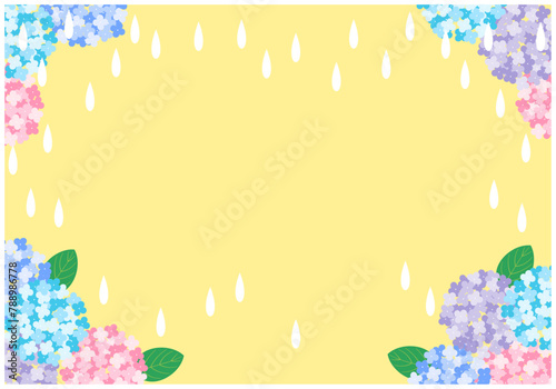梅雨景色のあじさいフレーム背景11黄色