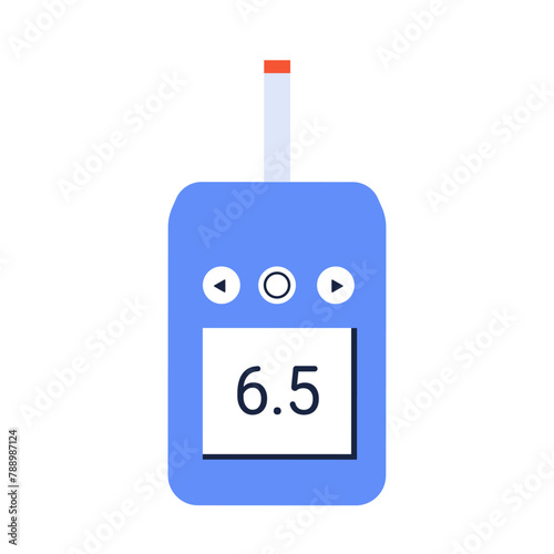 Glucometer. Blood sugar test. Medical device for blood glucose monitoring at home. Equipment for people with diabetes mellitus or hypoglycemia. Isolated vector illustration in cartoon style