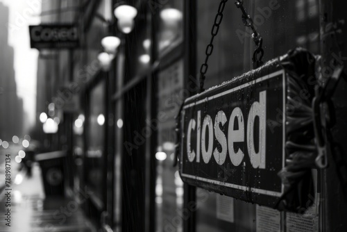 closed business with a closed sign in the door photo