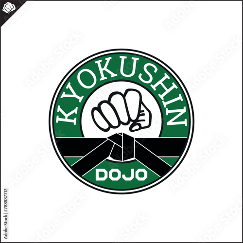 Emblem of kyokushin karate power fist . Vector.