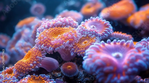 Colorful sea anemones and coral reef under water photography