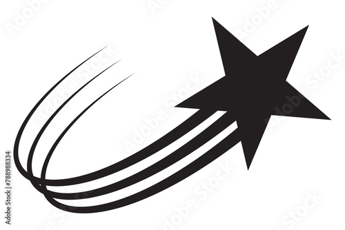 Black falling stars icon. Shooting stars icon vector. Abstract silhouette of shooting star. Meteorite and comet symbols. Flying comet with tail, falling meteor, abstract galaxy element.