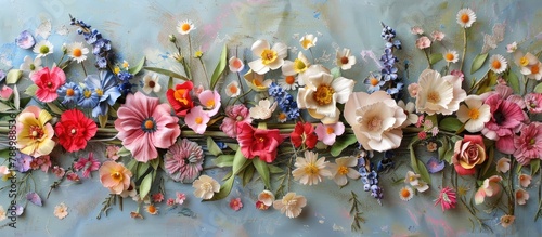 Spring flowers beautifully displayed on a paper backdrop photo