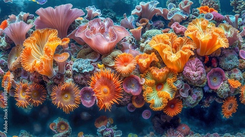 Colorful marine ecosystem on a coral reef. Undersea photograph