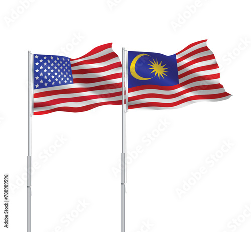 American and Malaysian flags together.USA,Malaysia flags on pole