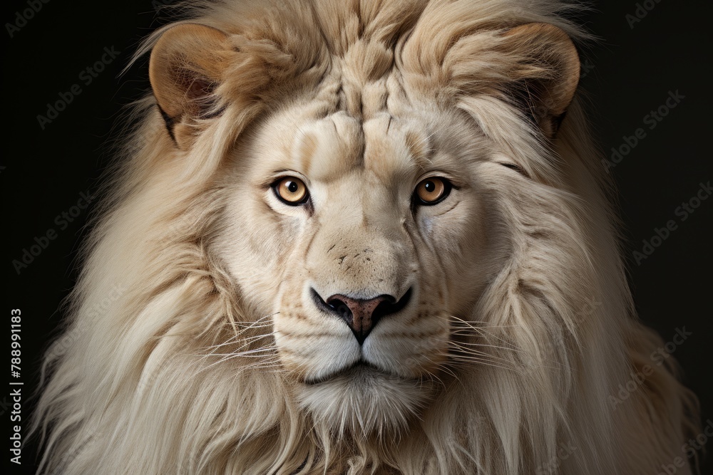 Majestic White Lion Portrait Captured in Intimate Studio Setting