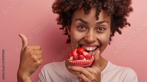 Woman Enjoying a Fruit Tart