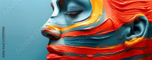 Vibrant Abstract Face Painting in Blue and Orange photo