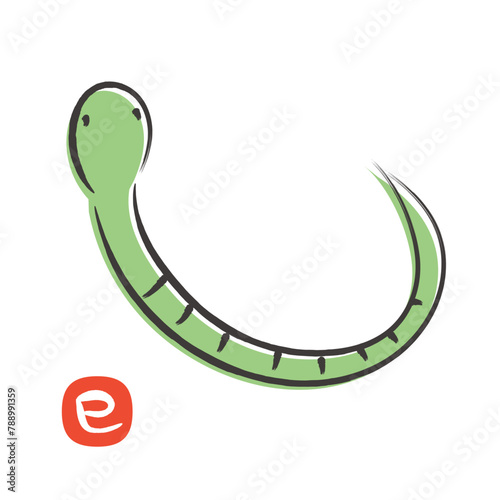 2025年 巳年の年賀状 和風の緑色の蛇のイラスト