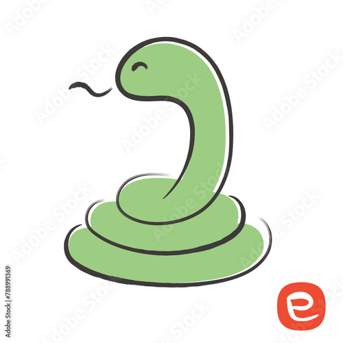 2025年 巳年の年賀状 とぐろを巻いた緑色の蛇のイラスト