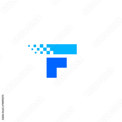 F letter logo initial with fade pixels accent - blue.