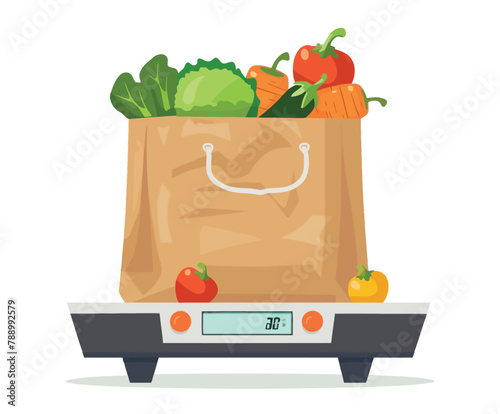 a bag of vegetables sitting on a scale