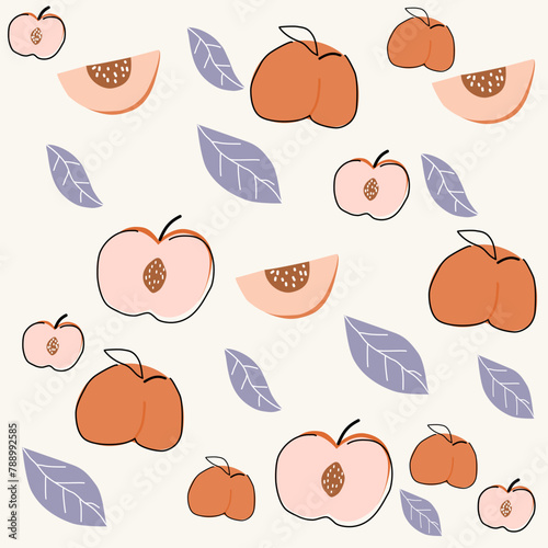Cute Peach Pattern. Peach fruit pattern. Fruit Background