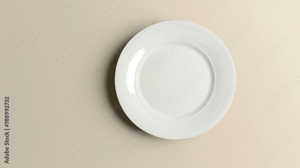 white plate mockup with cream background for the wedding template top view : Generative AI white plate mockup with cream background for the wedding template top view : Generative AI
