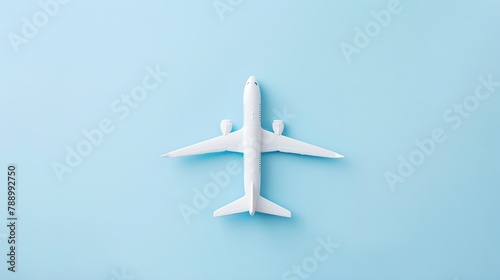 Creative composition made with white passenger plane on pastel blue background Summer travel or vacation pattern Flat lay : Generative AI