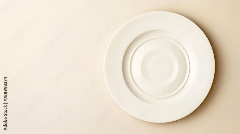 white plate mockup with cream background for the wedding template top view : Generative AI white plate mockup with cream background for the wedding template top view : Generative AI