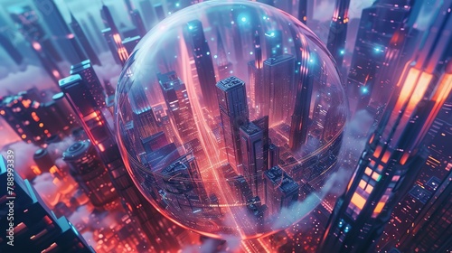Futuristic digital metropolis: 3d rendered circuitry and motherboard visualization - Information technology and internet of things hub with dynamic data flow animation