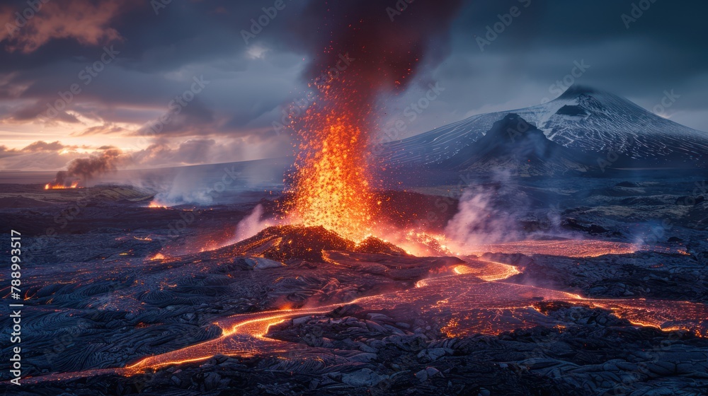 Twilight Eruption: Majestic Icelandic Volcano