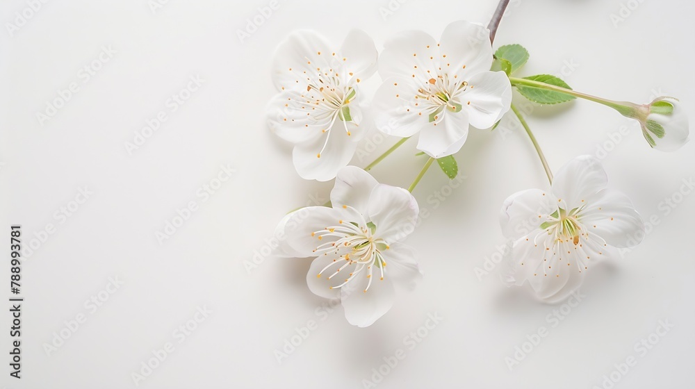 Blossom flat lay on white background 3 : Generative AI Blossom flat lay on white background 3 : Generative AI