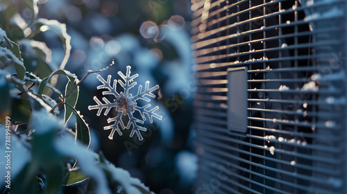 a snowflake flies out of the air conditioner grill photo