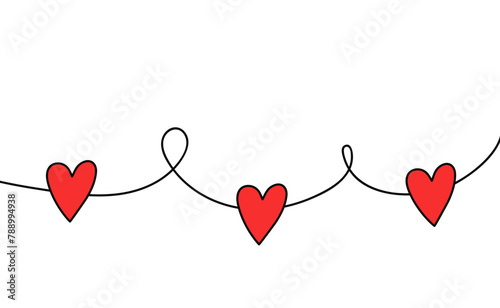 One line style.Card Valentines with line art drawing of heart.Valentine vector illustration.One Continuous line drawing.Thin contour For Valentine's Day Greeting card.love symbol of doodle linear styl (ID: 788994938)