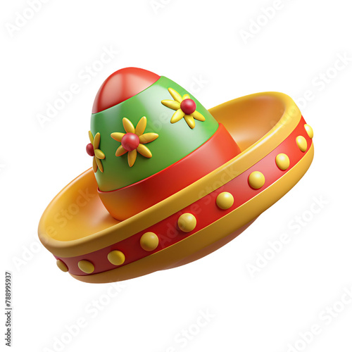 3d sombrero hat illustration. Traditional Mexican costume element isolated on beige background