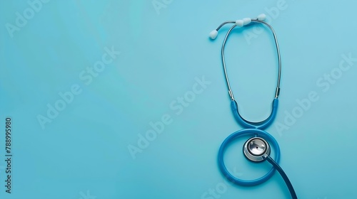 Medical stethoscope isolated on blue background stethoscope is an important diagnostic tool for doctor listening to the lungs for inflammation copy space blue medical Flat lay top view : Generative AI