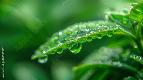 a beautiful leaf dew drops close up