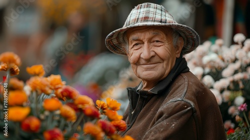 Senior Man with Flowers Smiling