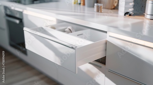 White drawer counter in kitchenhome furniture in minimal style : Generative AI