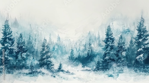 Watercolor Coniferous Forest Winter Design photo