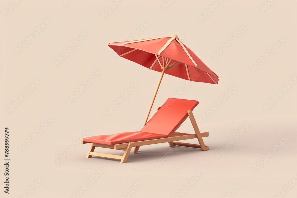 3D rendering of beach chairs and travel scene in cartoon style 3D rendering of beach chairs and travel scene in cartoon style