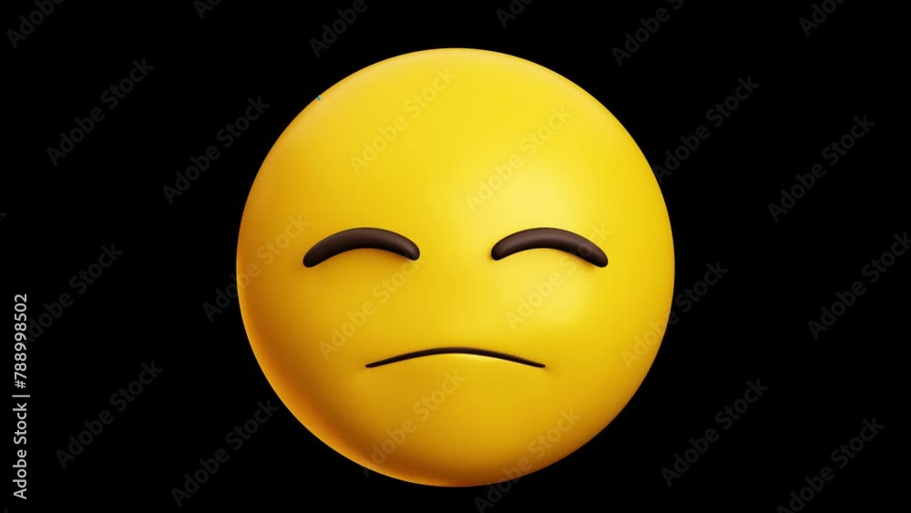 Downcast face with sweat emoji, 3d emoticon animation, Alpha channel, Transparent video