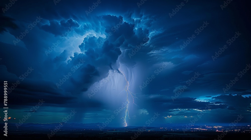 Night Thunderstorm: An image capturing the intensity of a night thunderstorm,