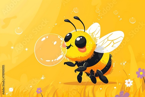 Vector illustration for a baby bee blowing bubble .