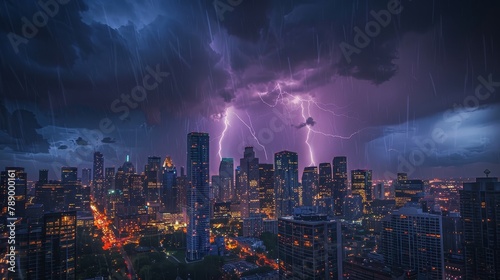 Thunderstorm: A photo of a city skyline during a thunderstorm © MAY
