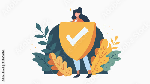 Person with shield and checkmark. Safety insurance 