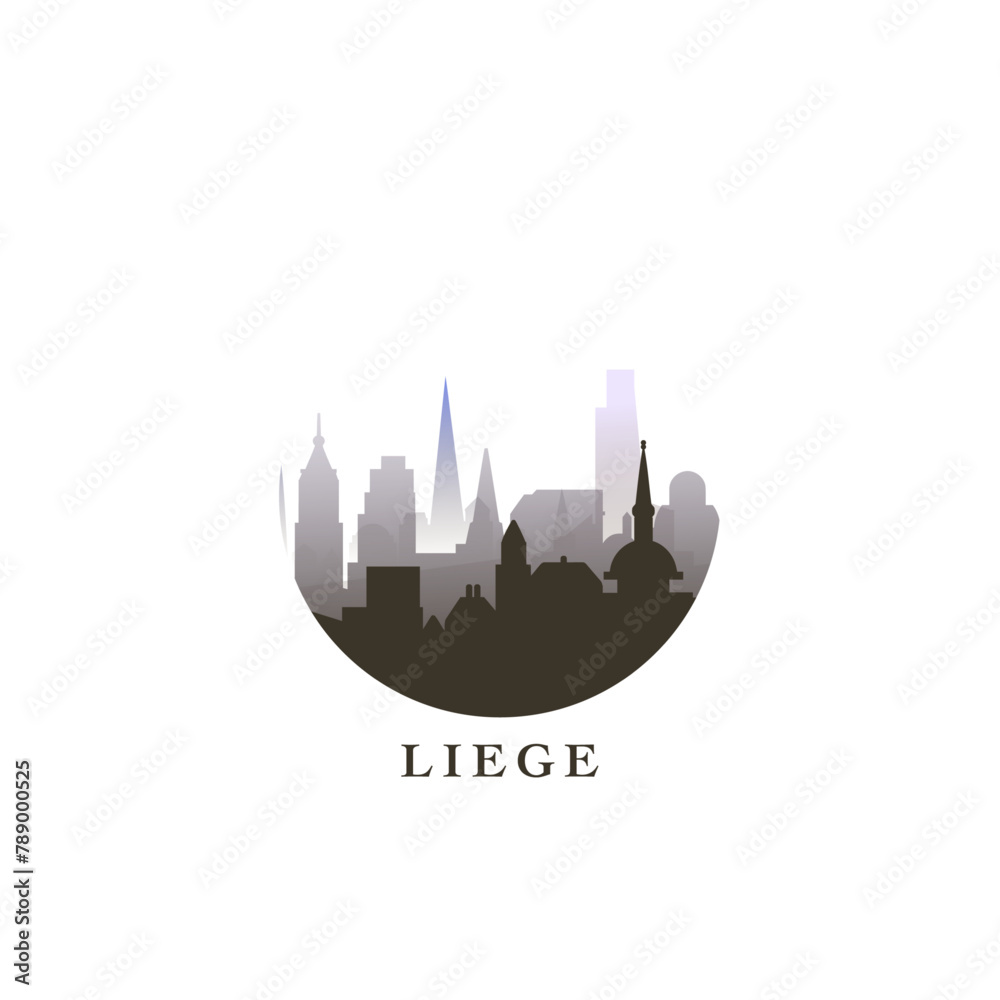 Liege cityscape, gradient vector badge, flat skyline logo, icon. Belgium city round emblem idea with landmarks and building silhouettes. Isolated graphic