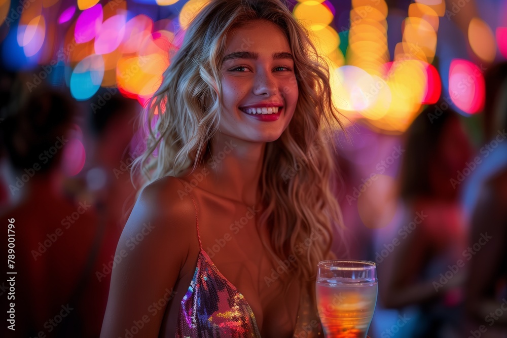 Happy Woman with Sparkling Smile at Party