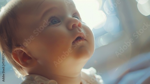 Closeup of a cute crawling baby looking up : Generative AI