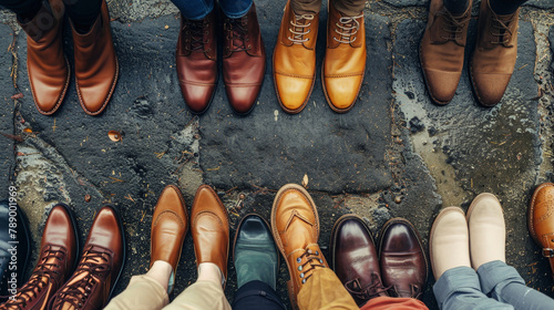 A row of mens business shoes lined up neatly, showcasing various styles and colors in a perfect harmony