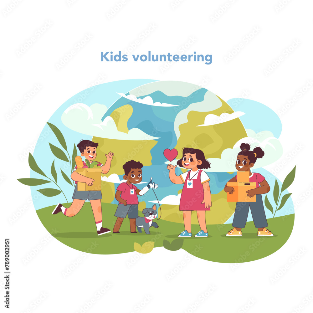 Young helpers concept. Vector illustration
