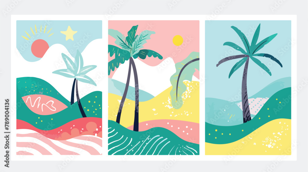 Set of three abstract backgrounds. Four Palm trees lan