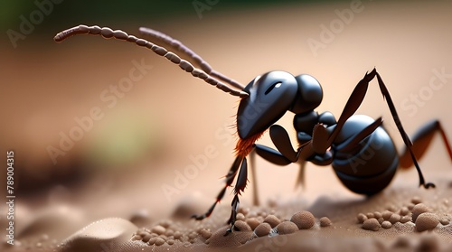 Ants and spider explore branch and ground, showcasing nature's intricate details photo