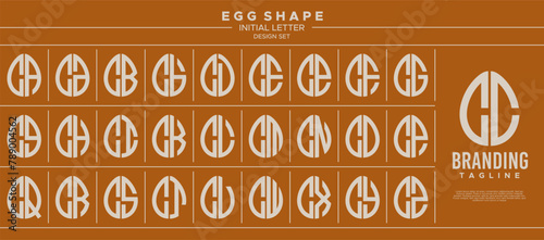 Simple line egg shape stamp letter C CC logo design set photo