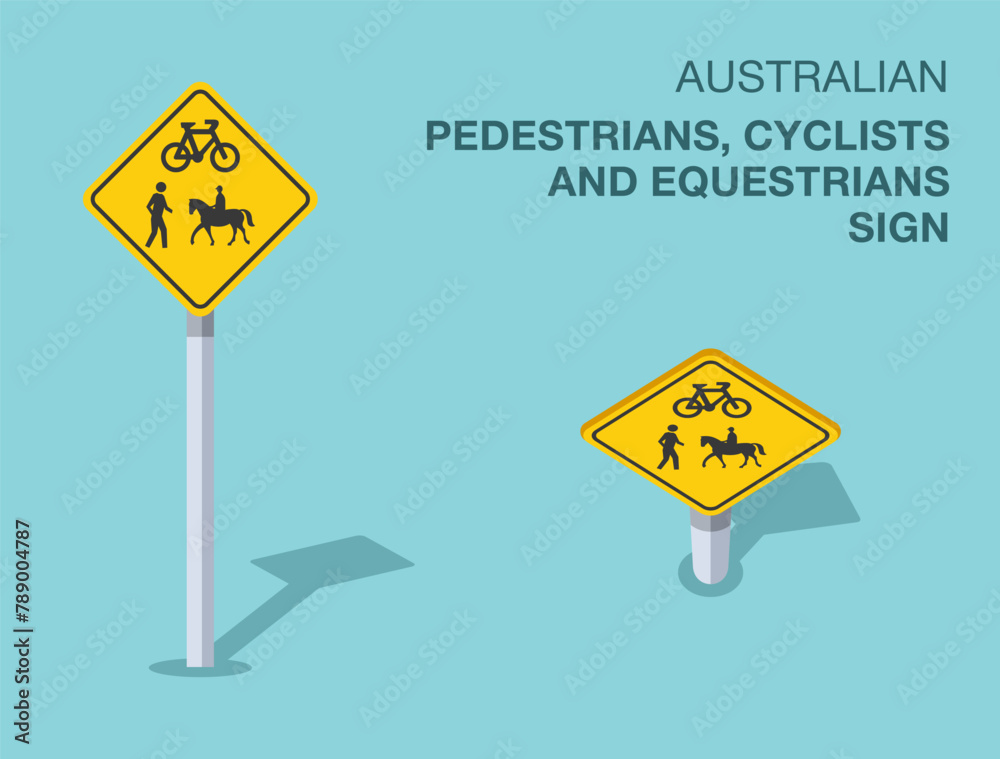 Traffic regulation rules. Isolated Australian pedestrians, cyclists and equestrians Traffic regulation rules. Isolated Australian pedestrians, cyclists and equestrians