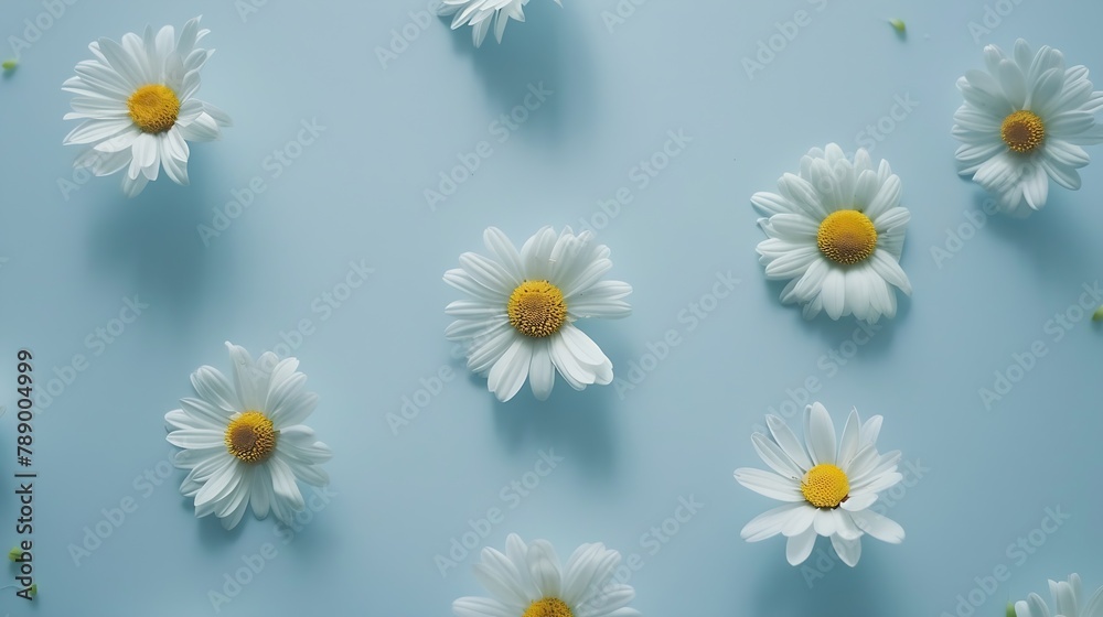 Flat lay arrangement of daisy flowers on plain background : Generative AI Flat lay arrangement of daisy flowers on plain background : Generative AI
