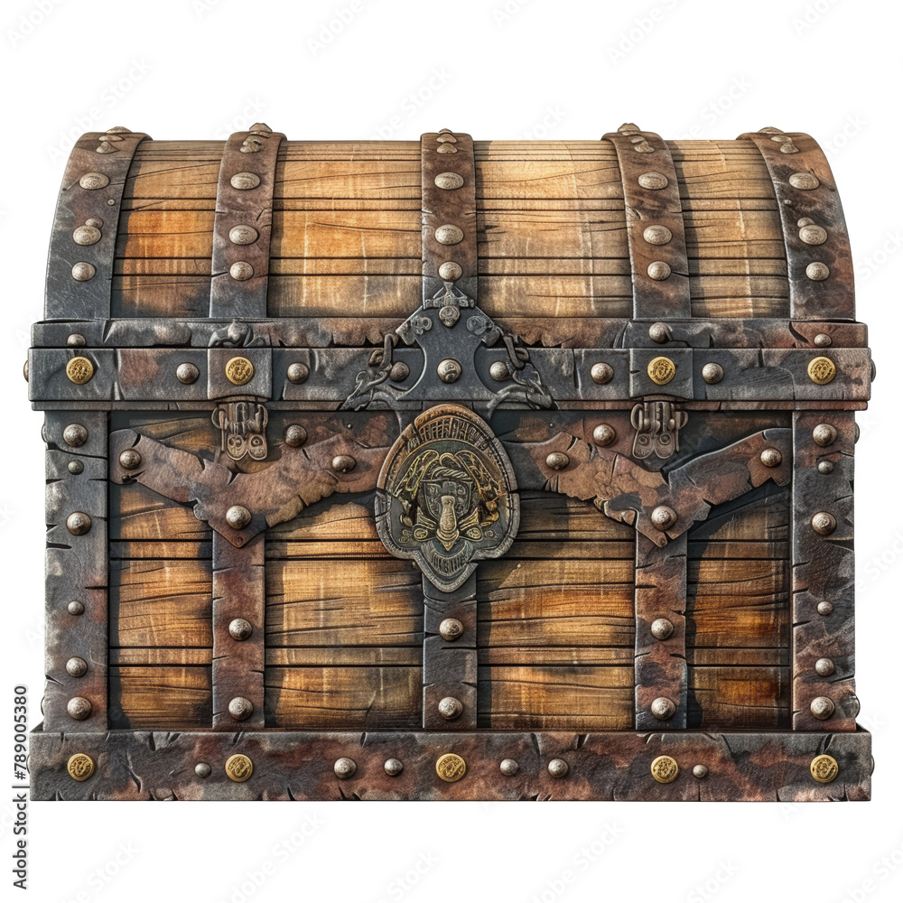 Mediaeval  treasure chest isolated on transparent background.