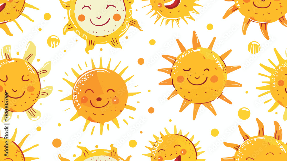 Seamless childish pattern with cute happy smiling sun